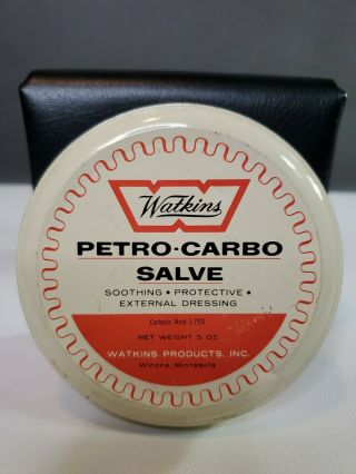 Vintage Watkins Petro Carbo Salve Tin 5 Oz.  Winona,  Minnesota