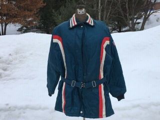 Wild Vintage Midwest Red White Blue Striped Racing Snowmobile Coat Jacket Vtg