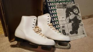 Lake Placid Girls 552 Size 4 Youth White Leather Ice Skates Vintage Lace Up