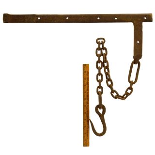 Antique Wrought Iron Fireplace Crane 22 " Bracket - Chain - Hook Swinging Pot Holder