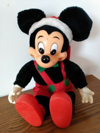 Vintage Mickey Mouse Santa Plush Doll With Rubber Face,  Hands & Boots