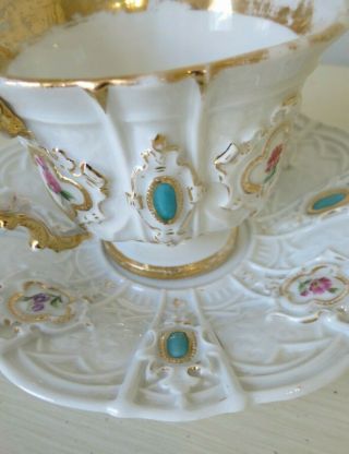 Antique Meissen Porcelain Footed Cup And Saucer