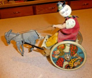 Antique Lehmann Balky Mule Donkey Clown Wind Up Toy Tin Germany