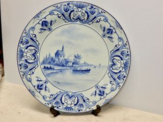 Antique Large 15 1/2 Inch Delft Porcelain Charger Plate