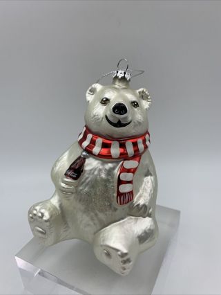Vintage Polonaise ? Coke Coca - Cola Polar Bear Blown Glass Christmas Ornament