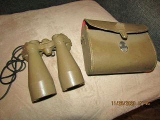 Vintage Unbranded Olive Drab Green Military Binoculars W/case.