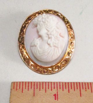 Lovely Antique Ostby & Barton Ob Usa 10k Gold Real Shell Cameo Brooch Pendant