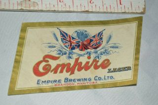 Antique Empire Brewing Pre - Prohibition Lager Beer Bottle Label Manitoba Canada