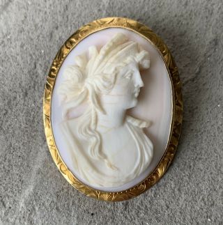 Antique Victorian 10k Gold Carved Cameo High Relief Brooch Pin Pendant