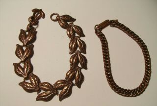 Two (2) Vintage Mid Century Copper Bracelet Leaf Link Small Lady Child