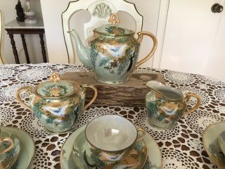 Antique - Nippon - Flying Swan - Gold Moriage Jewel Tea set Hand Painted Japan - 21 Pc. 3