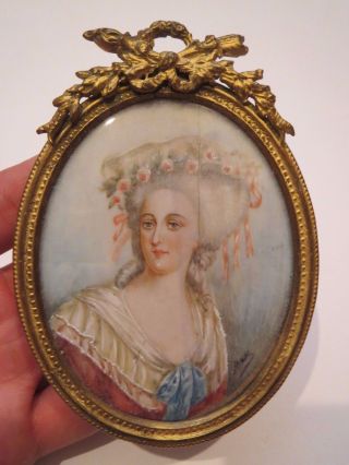 Antique Hand Painted French Miniature Portrait 18th Century Signed