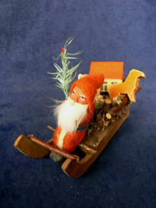 Antique German Santa Loofah Sleigh W/Toys Christmas Village 2