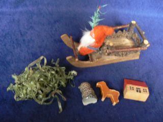 Antique German Santa Loofah Sleigh W/Toys Christmas Village 3