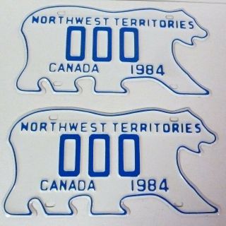 STUNNING TWO 1984 Northwest Territories POLAR BEAR SAMPLE 000 License Plate Tag 2