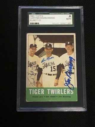 Jim Bunning,  Mossi,  Lary 1963 Topps Signed Autographed Card 218 Sgc Authentic