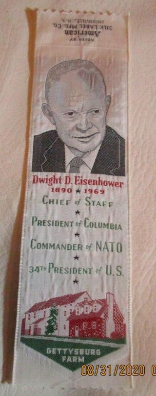 Vintage Dwight D.  Eisenhower 1890 - 1969 Bookmark Woven American Silk Label Mfg.