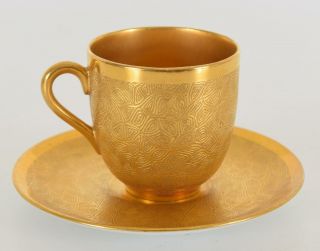 Antique Coalport Porcelain Gold Gilt Demitasse Cup And Saucer