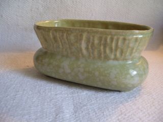 Vintage Pottery Pale Green W/ White Spatter Oval Planter Unique Design