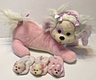 Vintage Hasbro Puppy Surprise Pink White Dog With 3 Puppies Babies Plush 1991