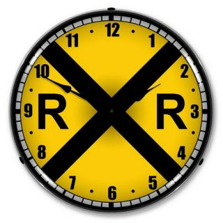Railroad Crossing Led Lighted Wall Clock Made In Usa