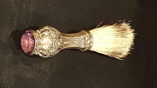 Very Fine Antique Sterling Silver & Jeweled Shaving Brush
