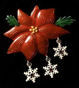 Vintage Signed Danecraft Enamel Poinsettia Christmas Flower Pin Brooch Broach