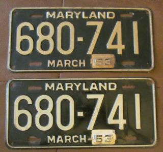 Maryland 1953 License Plate Pair - Quality 680 - 741