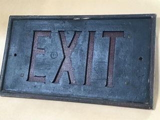 Antique 1900’s Cast Iron Exit Sign W/ Red Glass From Old Building In Pasadena Ca