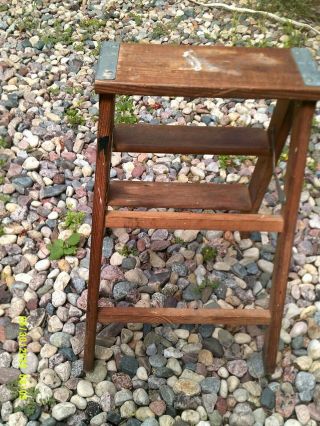 Vintage Wood Wooden Rustic Shabby 2 Step Folding Ladder
