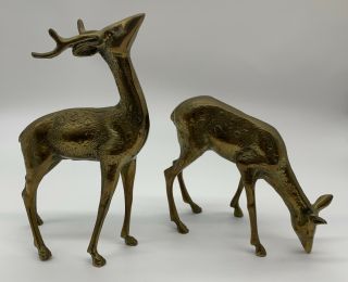 Vintage Set Of 2 Brass Deer Buck Doe Figurines Made In Korea Reindeer Christmas