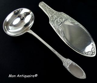 Antique French Sterling Silver Sauce Boat Ladle Serving Swans Empire Napoleon 1