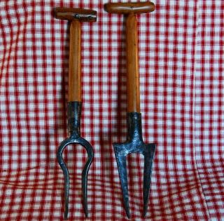 Pair Antique French Gardening Tools Beet Trowel And Fork Vintage