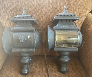 2 Matching Carriage Coach Lamps Lanterns Lighting Fixtures Vtg Antique Buggy