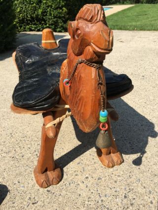 Vintage Wood Leather Camel Saddle Stool