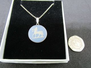 Vintage Wedgwood Blue Jasperware Sagittarius Zodiac Pendant W Silver Necklace