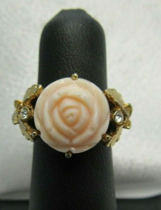 Vintage Avon Serena Pink Rose Ring Gold Tone Size 5 - D75