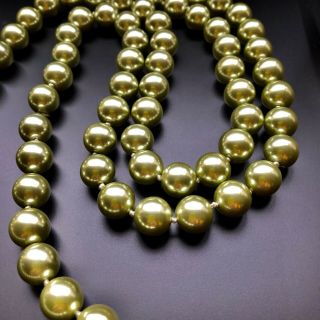Vintage Signed Kjl Kenneth Jay Lane Green Glass Pearls Necklace 48” Long Ratched