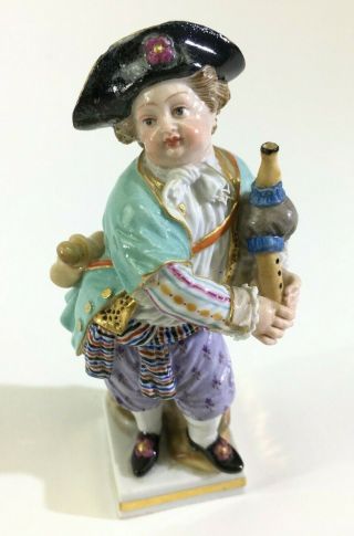 Antique Meissen Hand Painted Boy Bagpipes Ceramic Figurine 4 " Figure Ds63