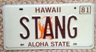 Hawaii Vanity Personalized License Plate Stang Mustang Classic Muscle Car Ford