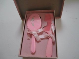 Vintage Baby Brush And Comb Gift Set Pink Made In Usa