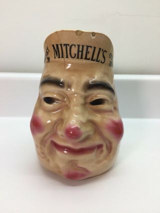Antique 1900s Mitchell’s Old Irish Whiskey Ceramic Figural Face Pitcher,  Belfast