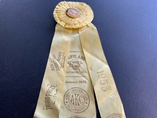Vintage 1953 Maryland Kennel Club Akc 3rd Prize Ribbon Enamel Medal Baltimore Md