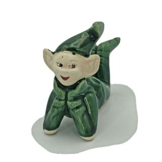 Vintage Treasure Craft Ceramic Green Pixie Elf Figurine Laying Down Propped Up