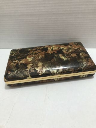 Vtg Mele Jewelry Box Brown Abstract Hard Shell Earring Travel Case 70s Funky