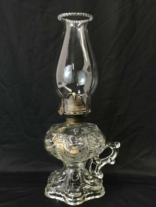Antique C1890 Eapg Coolidge Drape Finger Oil Lamp Clear Glass Hurricane Kerosene