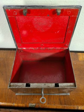 Antique Steel Cash Lock Box w Key Metal Strong Security Safe 19th Century 1800s 3