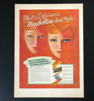 1937 Maybelline Makeup Advertisement Eye Beauty Aids Before After Vtg Print Ad