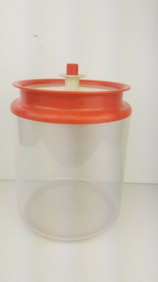 Vintage Tupperware 1484 - 6 13 1/2 Cup Orange Cream Push Button Lid Canister