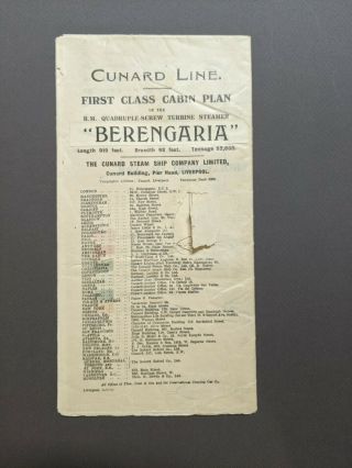 First Class Cabin Plan Cunard Rms Imperator / Berengaria - April,  1920